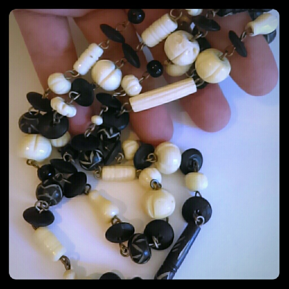 Antique Carved Bovine Bone Beaded Necklace